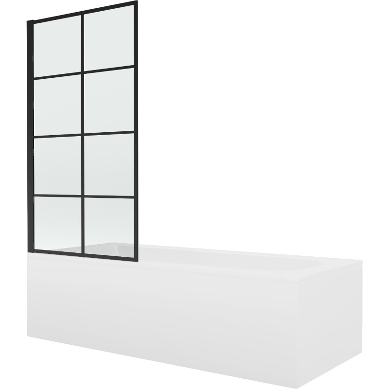 Mexen Vega wanna prostokątna 150 x 70 cm z obudową i parawanem 1-skrzydłowym 80 cm, czarny wzór - 550115070X9308017077