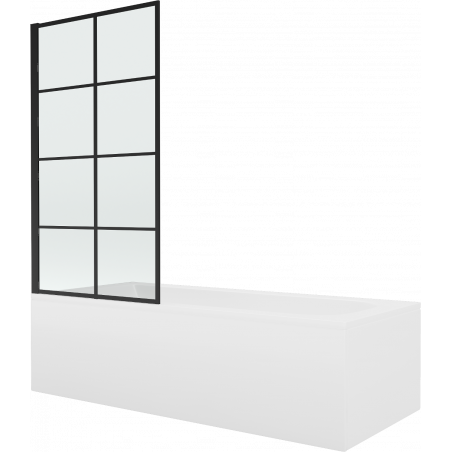 Mexen Vega wanna prostokątna 150 x 70 cm z obudową i parawanem 1-skrzydłowym 80 cm, czarny wzór - 550115070X9308017077