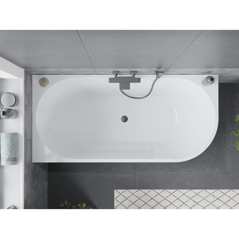 Mexen Mia wanna wolnostojąca narożna lewa 170 x 80 cm, biała/czarna, przelew gun metal - 52691708075L-95