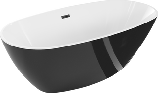 Mexen Eris wanna wolnostojąca 155 x 80 cm, biała/czarna, przelew czarny - 53441558075-70