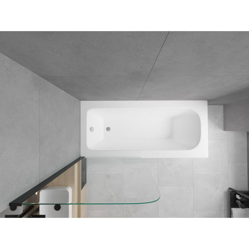 Mexen Vega wanna prostokątna 160 x 70 cm z obudową i parawanem 1-skrzydłowym 70 cm, transparent, czarny - 550116070X9007017000