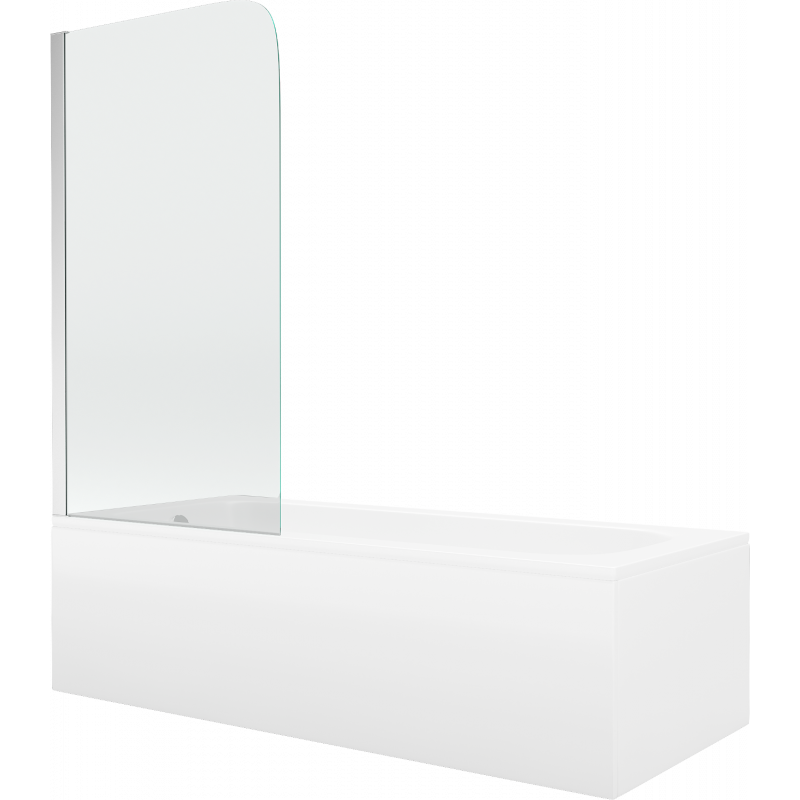 Mexen Vega wanna prostokątna 160 x 70 cm z obudową i parawanem 1-skrzydłowym 75 cm, transparent, chrom - 550116070X9007510100