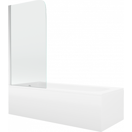 Mexen Vega wanna prostokątna 160 x 70 cm z obudową i parawanem 1-skrzydłowym 75 cm, transparent, chrom - 550116070X9007510100