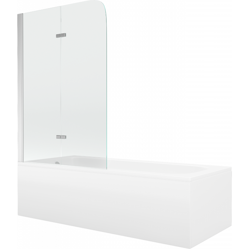 Mexen Vega wanna prostokątna 160 x 70 cm z obudową i parawanem 2-skrzydłowym 80 cm, transparent, chrom - 550116070X9008020100