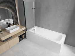 Mexen Vega wanna prostokątna 160 x 70 cm z obudową i parawanem 2-skrzydłowym 80 cm, transparent, czarny - 550116070X9008027000