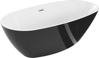 Mexen Eris wanna wolnostojąca 180 x 80 cm, biała/czarna, przelew nikiel szczotkowany - 53441808075-97