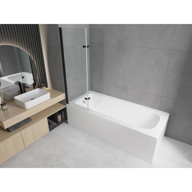 Mexen Vega wanna prostokątna 160 x 70 cm z obudową i parawanem 2-skrzydłowym 100 cm, transparent, czarny - 550116070X9010027000