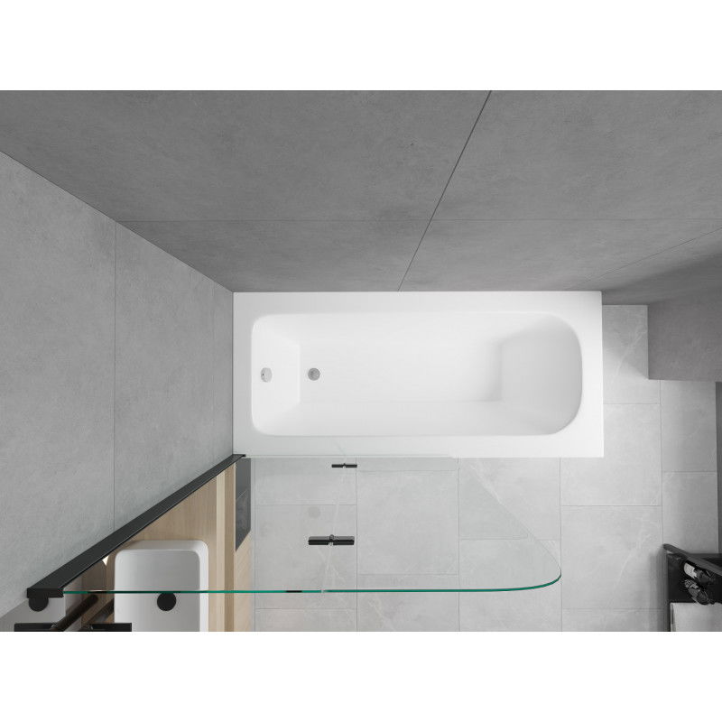 Mexen Vega wanna prostokątna 160 x 70 cm z obudową i parawanem 2-skrzydłowym 100 cm, transparent, czarny - 550116070X9010027000