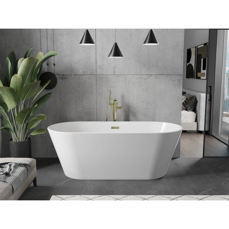 Mexen Flavia wanna wolnostojąca 150 x 75 cm, biała, przelew złoty - 54031507500-G