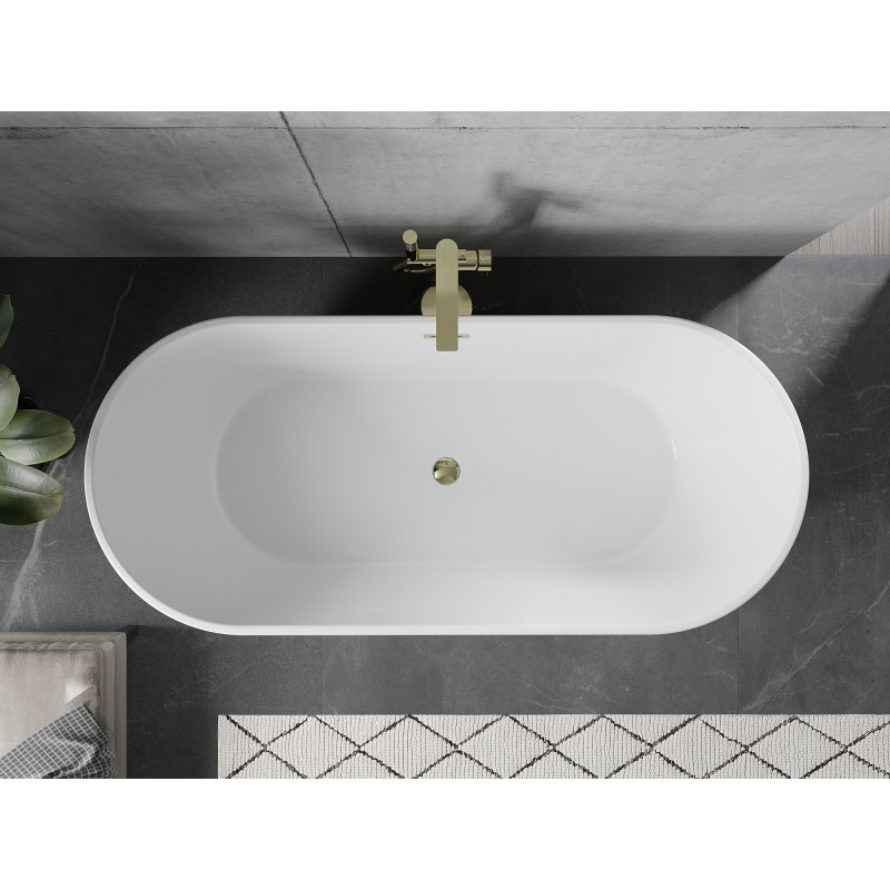 Mexen Flavia wanna wolnostojąca 150 x 75 cm, biała, przelew złoty - 54031507500-G