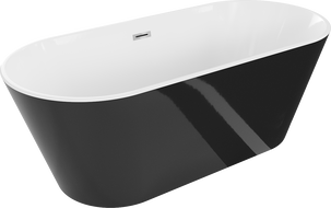 Mexen Flavia wanna wolnostojąca 150 x 75 cm, biała/czarna, przelew chrom - 54031507575-01