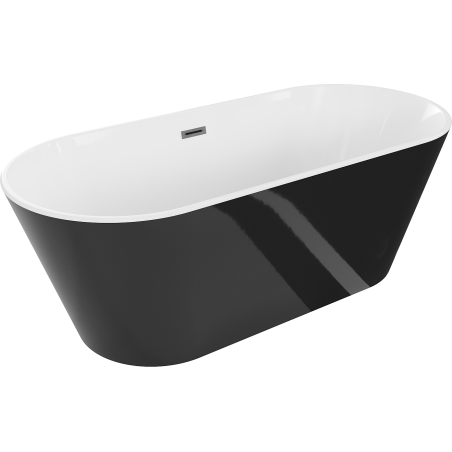 Mexen Flavia wanna wolnostojąca 150 x 75 cm, biała/czarna, przelew gun gray szczotkowany - 54031507575-66