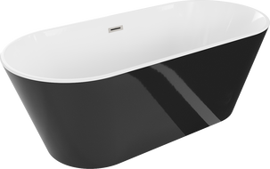 Mexen Flavia wanna wolnostojąca 150 x 75 cm, biała/czarna, przelew nikiel szczotkowany - 54031507575-97