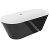 Mexen Flavia wanna wolnostojąca 160 x 75 cm, biała/czarna, przelew złoty szczotkowany - 54031608075-55