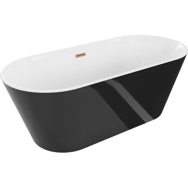 Mexen Flavia wanna wolnostojąca 160 x 75 cm, biała/czarna, przelew miedź szczotkowana - 54031608075-65