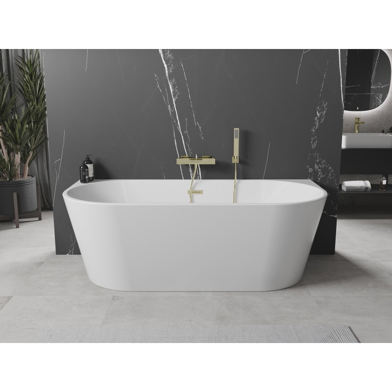 Mexen Oval wanna wolnostojąca przyścienna 140 x 75 cm, biała, przelew złoty - 52671407500-50
