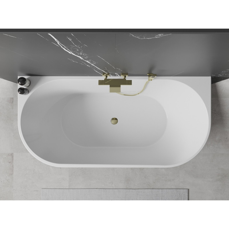Mexen Oval wanna wolnostojąca przyścienna 140 x 75 cm, biała, przelew złoty - 52671407500-50