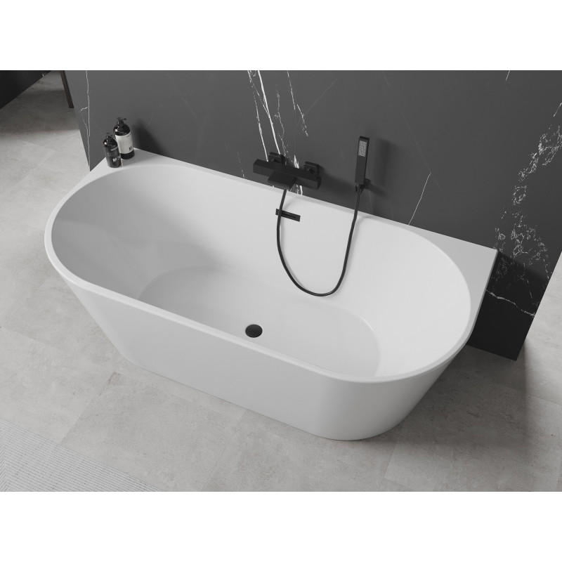 Mexen Oval wanna wolnostojąca przyścienna 140 x 75 cm, biała, przelew czarny - 52671407500-70