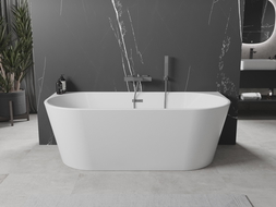 Mexen Oval wanna wolnostojąca przyścienna 140 x 75 cm, biała, przelew gun metal - 52671407500-95
