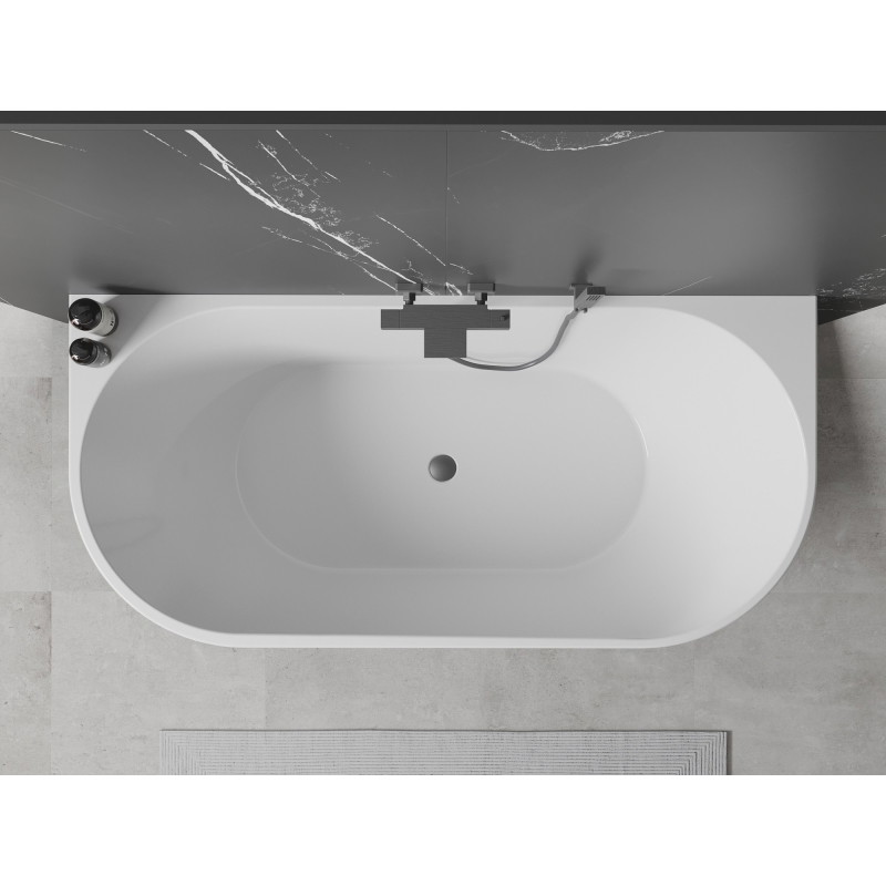 Mexen Oval wanna wolnostojąca przyścienna 150 x 75 cm, biała, przelew gun metal - 52671507500-95