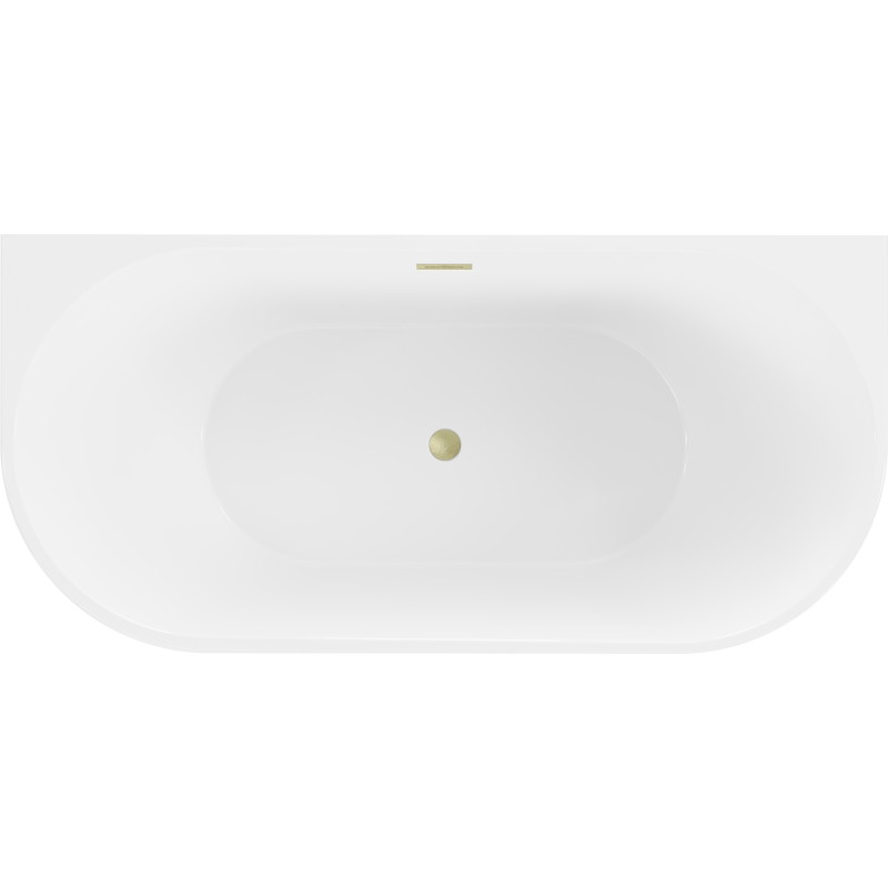Mexen Oval wanna wolnostojąca przyścienna 160 x 80 cm, biała, przelew złoty szczotkowany - 52671608000-55