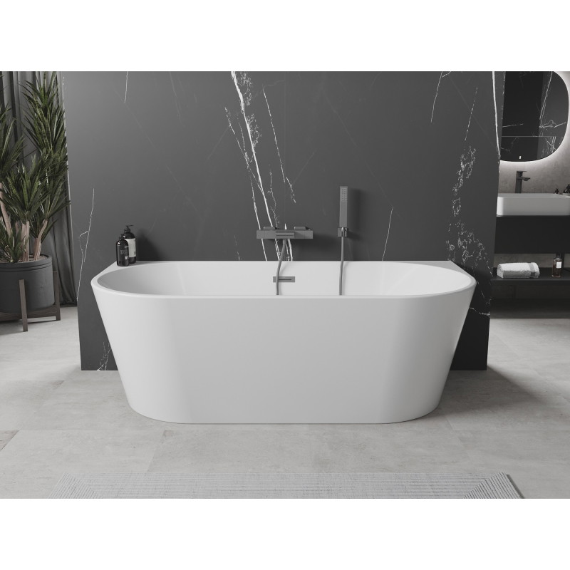 Mexen Oval wanna wolnostojąca przyścienna 160 x 80 cm, biała, przelew gun gray szczotkowany - 52671608000-66