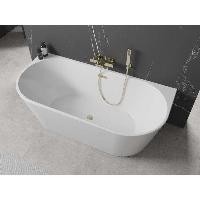 Mexen Oval wanna wolnostojąca przyścienna 180 x 80 cm, biała, przelew złoty szczotkowany - 52671808000-55