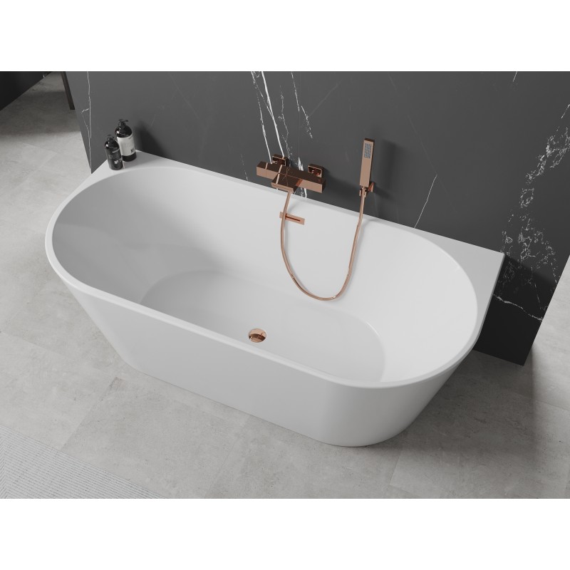 Mexen Oval wanna wolnostojąca przyścienna 170 x 80 cm, biała, przelew różowe złoto - 52671708000-60