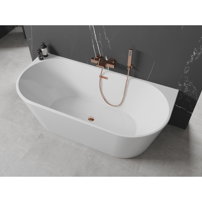 Mexen Oval wanna wolnostojąca przyścienna 180 x 80 cm, biała, przelew różowe złoto - 52671808000-60