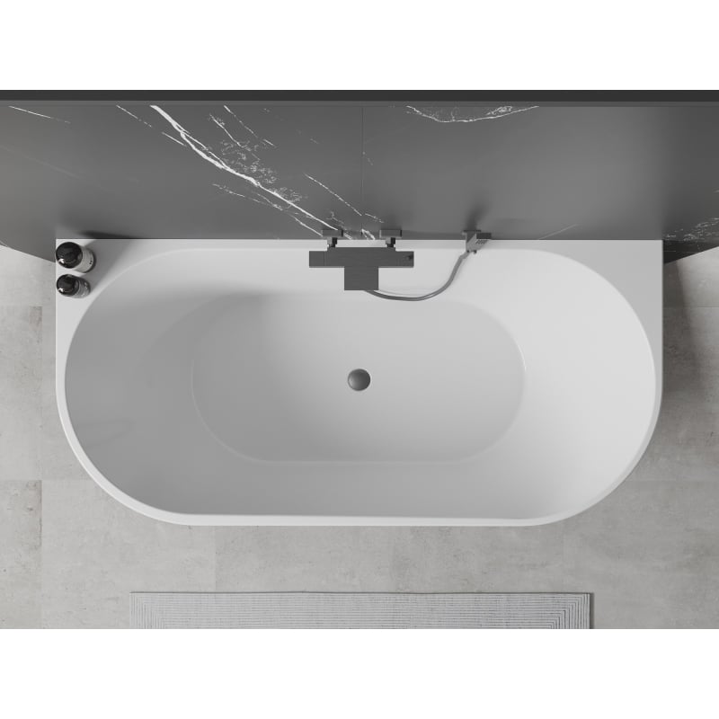 Mexen Oval wanna wolnostojąca przyścienna 180 x 80 cm, biała, przelew gun gray szczotkowany - 52671808000-66