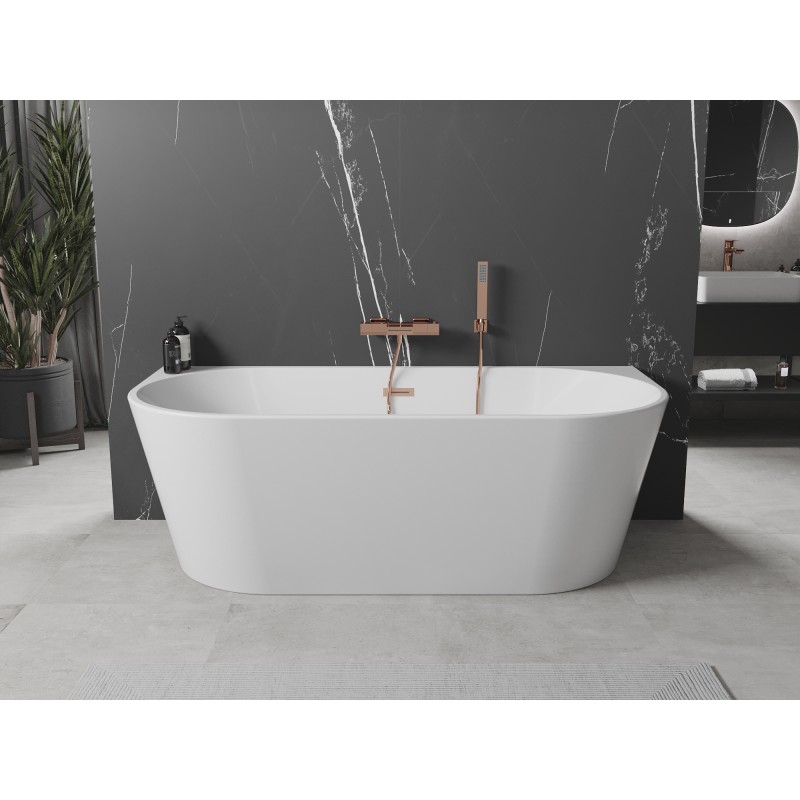 Mexen Oval wanna wolnostojąca przyścienna 180 x 80 cm, biała, przelew miedź szczotkowana - 52671808000-65