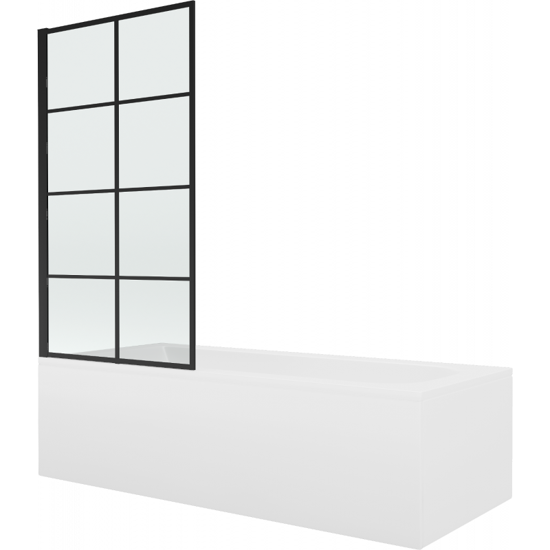 Mexen Vega wanna prostokątna 160 x 70 cm z obudową i parawanem 1-skrzydłowym 80 cm, czarny wzór fix - 550116070X9308007077