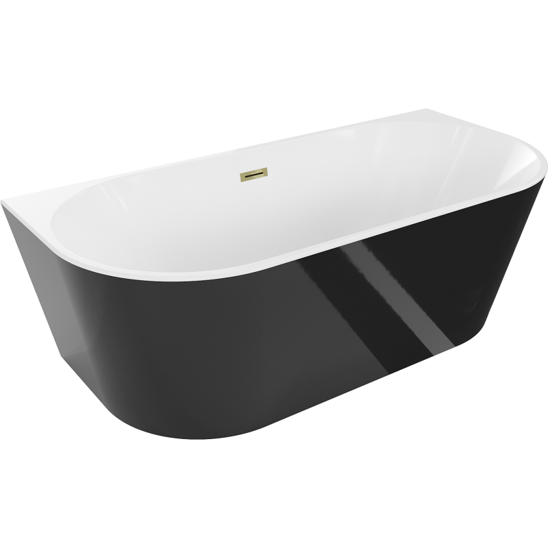 Mexen Oval wanna wolnostojąca przyścienna 150 x 75 cm, biała/czarna, przelew złoty - 52671507575-50