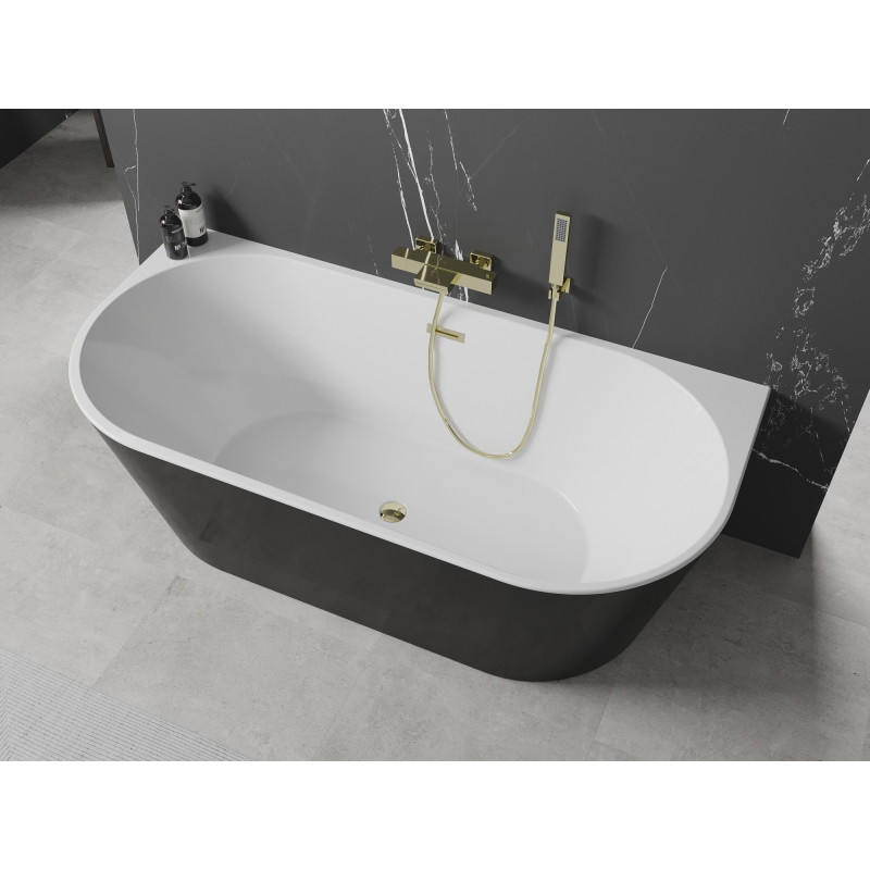 Mexen Oval wanna wolnostojąca przyścienna 150 x 75 cm, biała/czarna, przelew złoty - 52671507575-50
