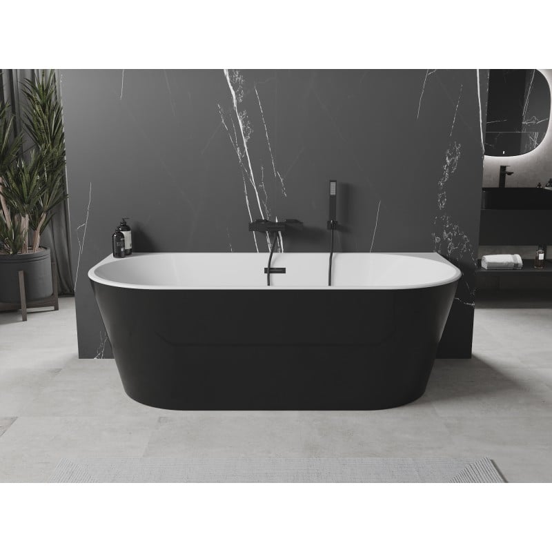 Mexen Oval wanna wolnostojąca przyścienna 150 x 75 cm, biała/czarna, przelew czarny - 52671507575-70
