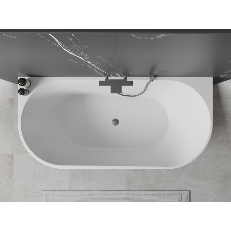 Mexen Oval wanna wolnostojąca przyścienna 150 x 75 cm, biała/czarna, przelew gun metal - 52671507575-95
