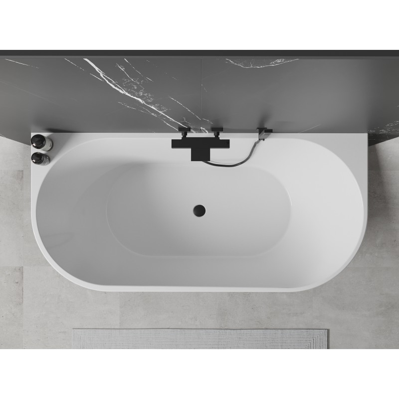 Mexen Oval wanna wolnostojąca przyścienna 150 x 75 cm, biała/czarna, przelew czarny - 52671507575-70