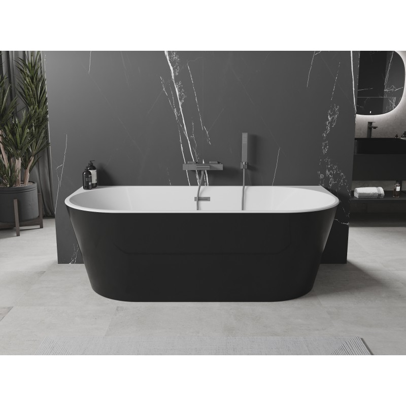 Mexen Oval wanna wolnostojąca przyścienna 140 x 75 cm, biała/czarna, przelew gun metal - 52671407575-95