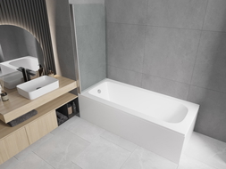 Mexen Vega wanna prostokątna 170 x 70 cm z obudową i parawanem 1-skrzydłowym 70 cm, transparent, chrom - 550117070X9007010100