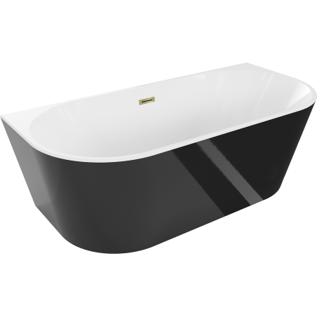 Mexen Oval wanna wolnostojąca przyścienna 160 x 80 cm, biała/czarna, przelew złoty - 52671608075-50