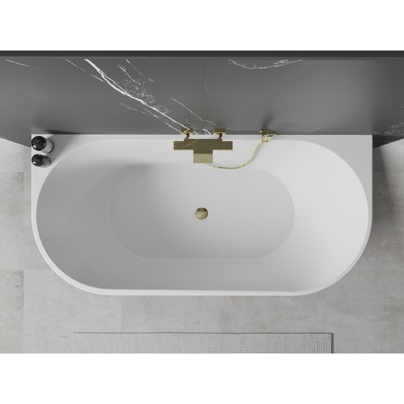 Mexen Oval wanna wolnostojąca przyścienna 160 x 80 cm, biała/czarna, przelew złoty - 52671608075-50