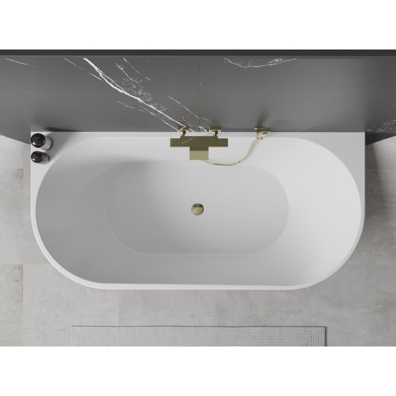 Mexen Oval wanna wolnostojąca przyścienna 170 x 80 cm, biała/czarna, przelew złoty - 52671708075-50