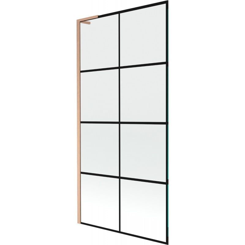 Mexen Next L parawan nawannowy 1-skrzydłowy 90 x 150 cm, czarna kratka,  miedź szczotkowana - 895-090-000-03-77-65