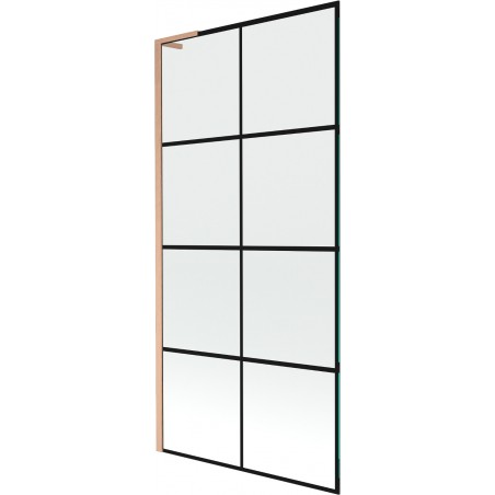 Mexen Next L parawan nawannowy 1-skrzydłowy 90 x 150 cm, czarna kratka,  miedź szczotkowana - 895-090-000-03-77-65