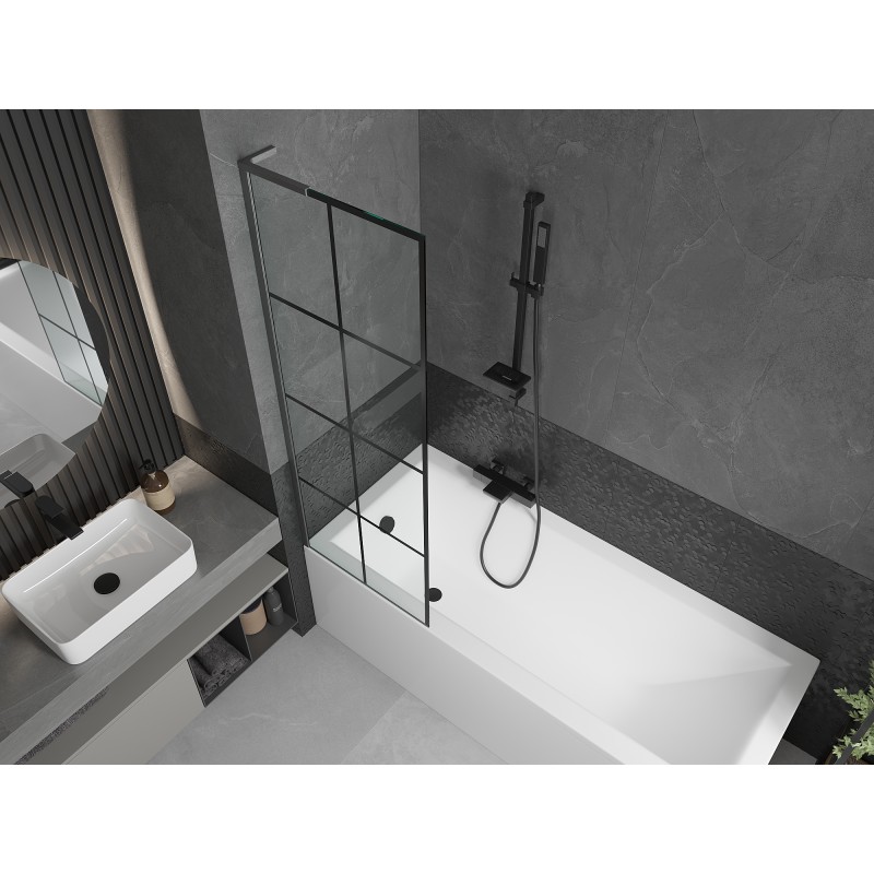 Mexen Next L parawan nawannowy 1-skrzydłowy 60 x 150 cm, czarna kratka,  gun gray szczotkowany - 895-060-000-03-77-66