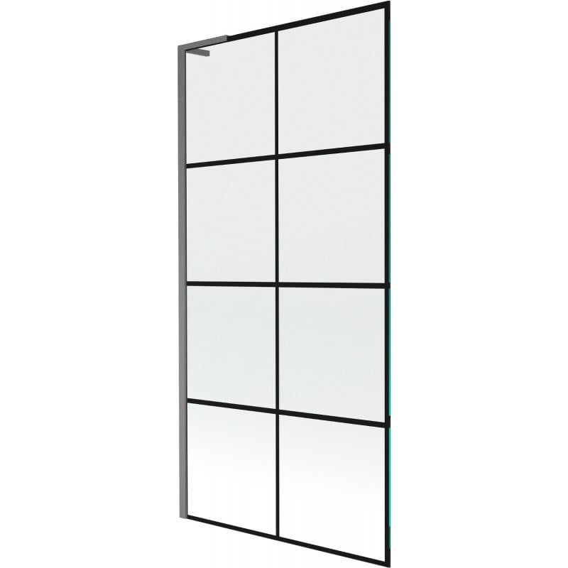 Mexen Next L parawan nawannowy 1-skrzydłowy 90 x 150 cm, czarna kratka,  gun gray szczotkowany - 895-090-000-03-77-66