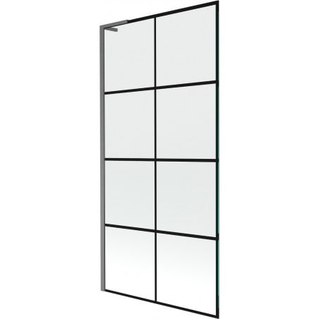 Mexen Next L parawan nawannowy 1-skrzydłowy 90 x 150 cm, czarna kratka,  gun gray szczotkowany - 895-090-000-03-77-66
