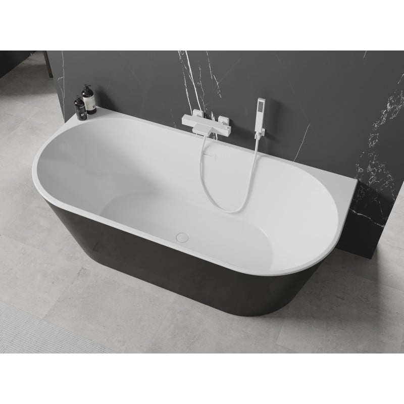 Mexen Oval wanna wolnostojąca przyścienna 180 x 80 cm, biała/czarna, przelew biały - 52671808075-20