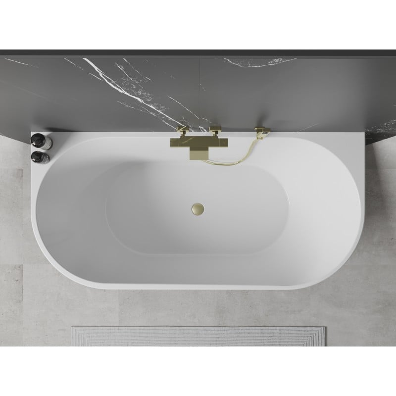 Mexen Oval wanna wolnostojąca przyścienna 180 x 80 cm, biała/czarna, przelew złoty szczotkowany - 52671808075-55