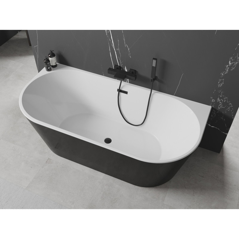 Mexen Oval wanna wolnostojąca przyścienna 180 x 80 cm, biała/czarna, przelew czarny - 52671808075-70